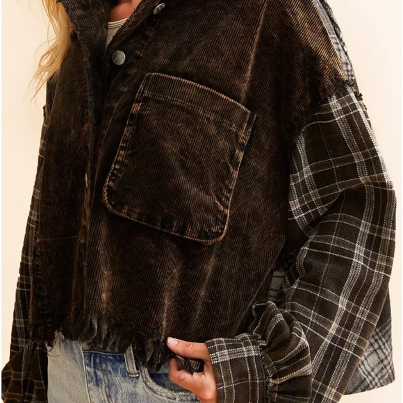 Miss Me Pieced Plaid Washed Corduroy Jacket Plaid Corduroy Jacket - Picture 4 of 6